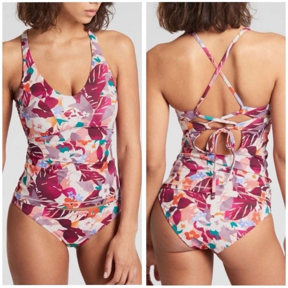 ATHLETA Tropic Daybreak Triangle Tankini Top Swim Floral Watercolor Size Large T